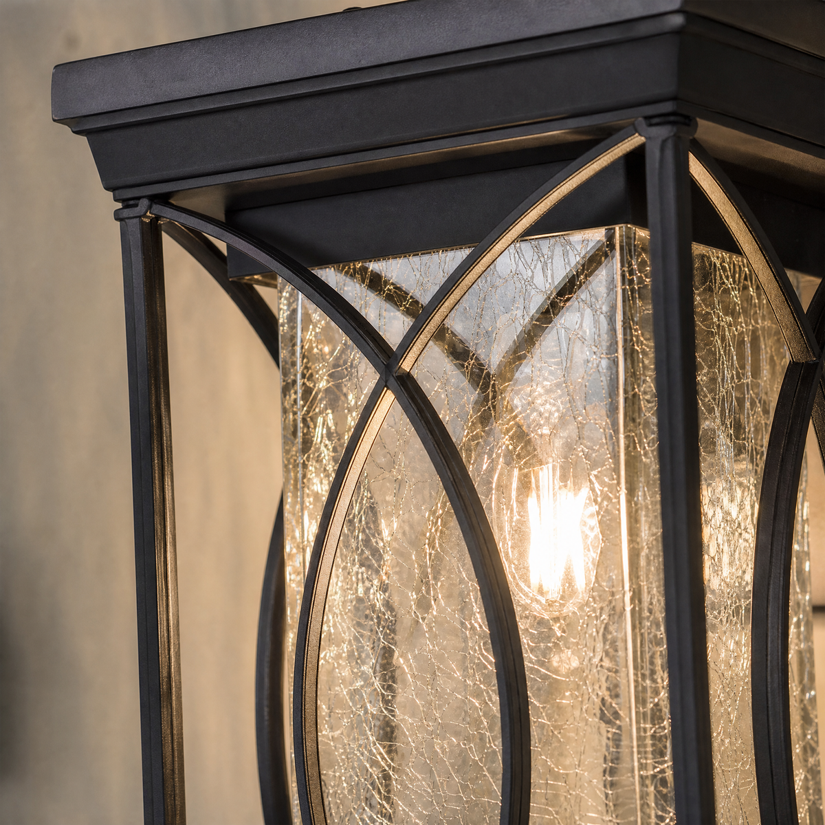 Metal Outdoor Lantern Traditional Sand Black Die-cast Aluminum Seeded Glass for Porch