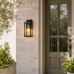 Metal Outdoor Wall Lantern Modern Sand Black Iron Aluminum Glass for Patio Porch