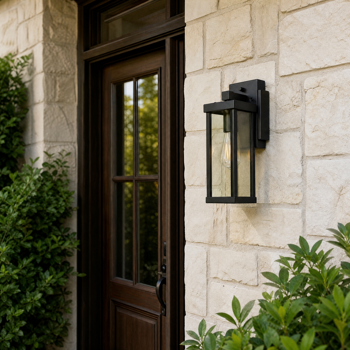 Metal Outdoor Wall Lantern Modern Sand Black Iron Aluminum Glass for Patio Porch