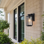 Metal Outdoor Wall Lantern Modern Sand Black Wrought Iron Glass for Patio Porch
