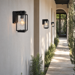 Metal Outdoor Wall Lantern Modern Sand Black Wrought Iron Glass for Patio Porch