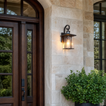 Metal Outdoor Wall Lantern Traditional Coffee Gold Iron Glass 1-Light for Porch