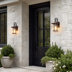 Metal Outdoor Wall Lantern Traditional Coffee Gold Iron Glass 1-Light for Porch