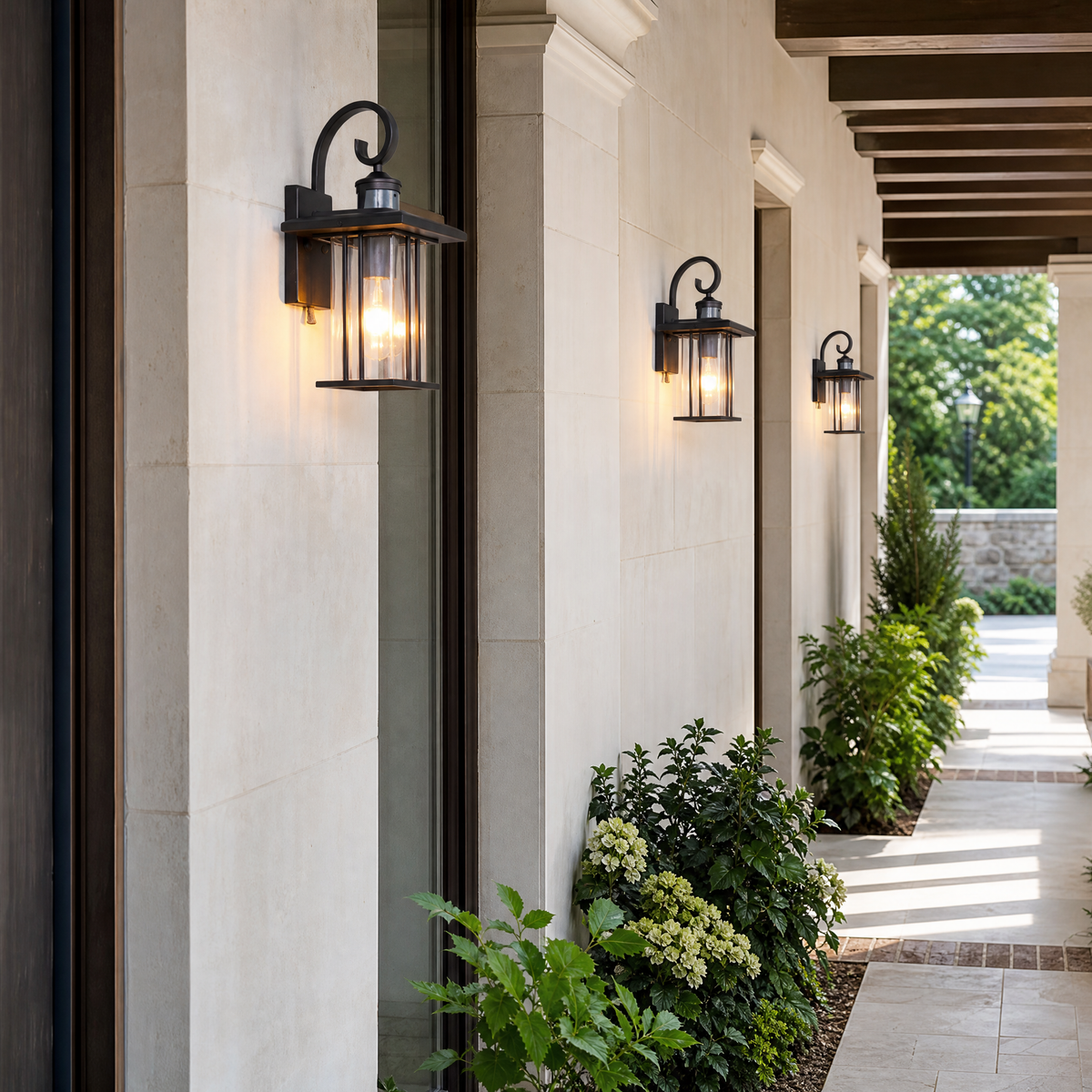 Metal Outdoor Wall Lantern Traditional Coffee Gold Iron Glass 1-Light for Porch