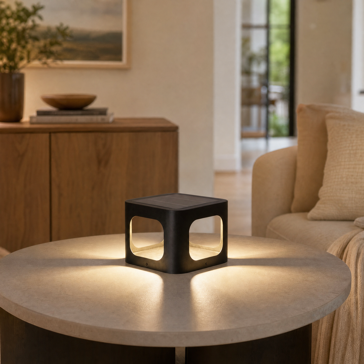 Metal Post Cap Light Modern Cube Black with Silver Fleck Stainless Steel for Patio Deck