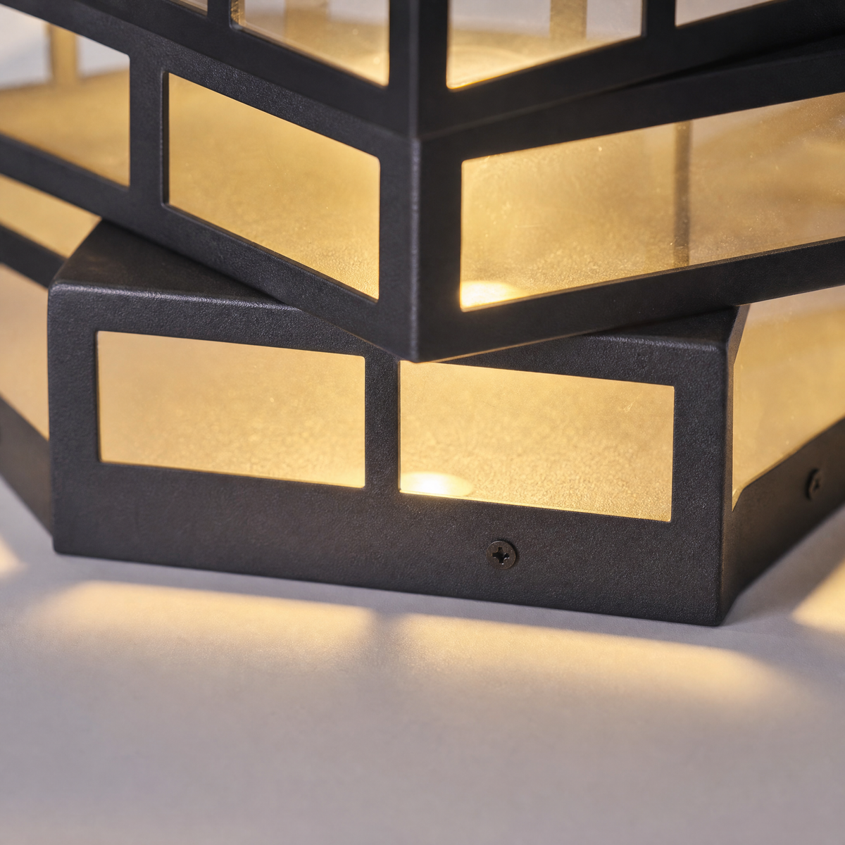 Metal Post Cap Light Modern Grid Black with Silver Fleck Stainless Steel Glass for Patio