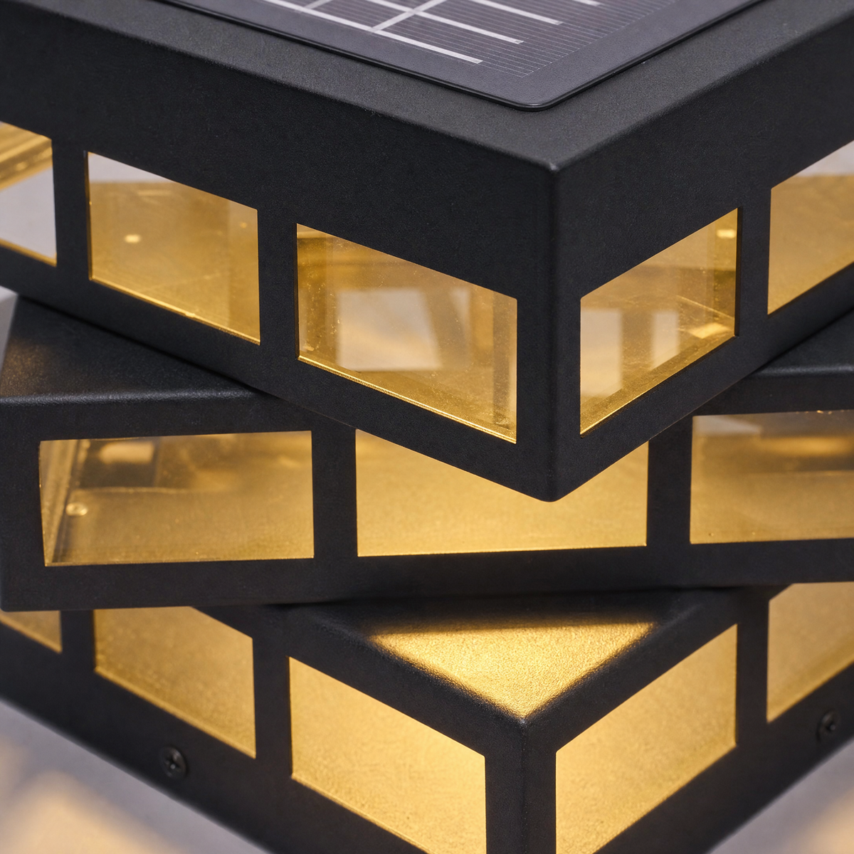 Metal Post Cap Light Modern Grid Black with Silver Fleck Stainless Steel Glass for Patio