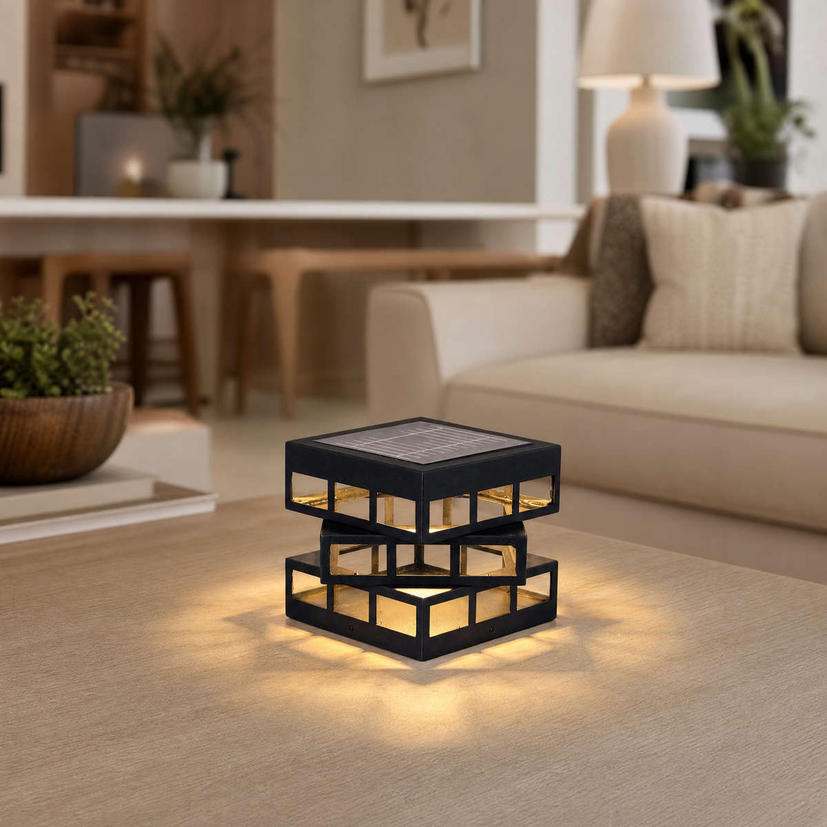Metal Post Cap Light Modern Grid Black with Silver Fleck Stainless Steel Glass for Patio