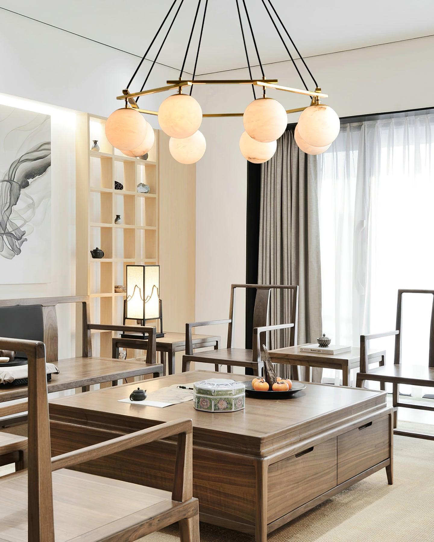Miira Brass & White Alabaster Chandelier – Retro Inspired Ceiling Light