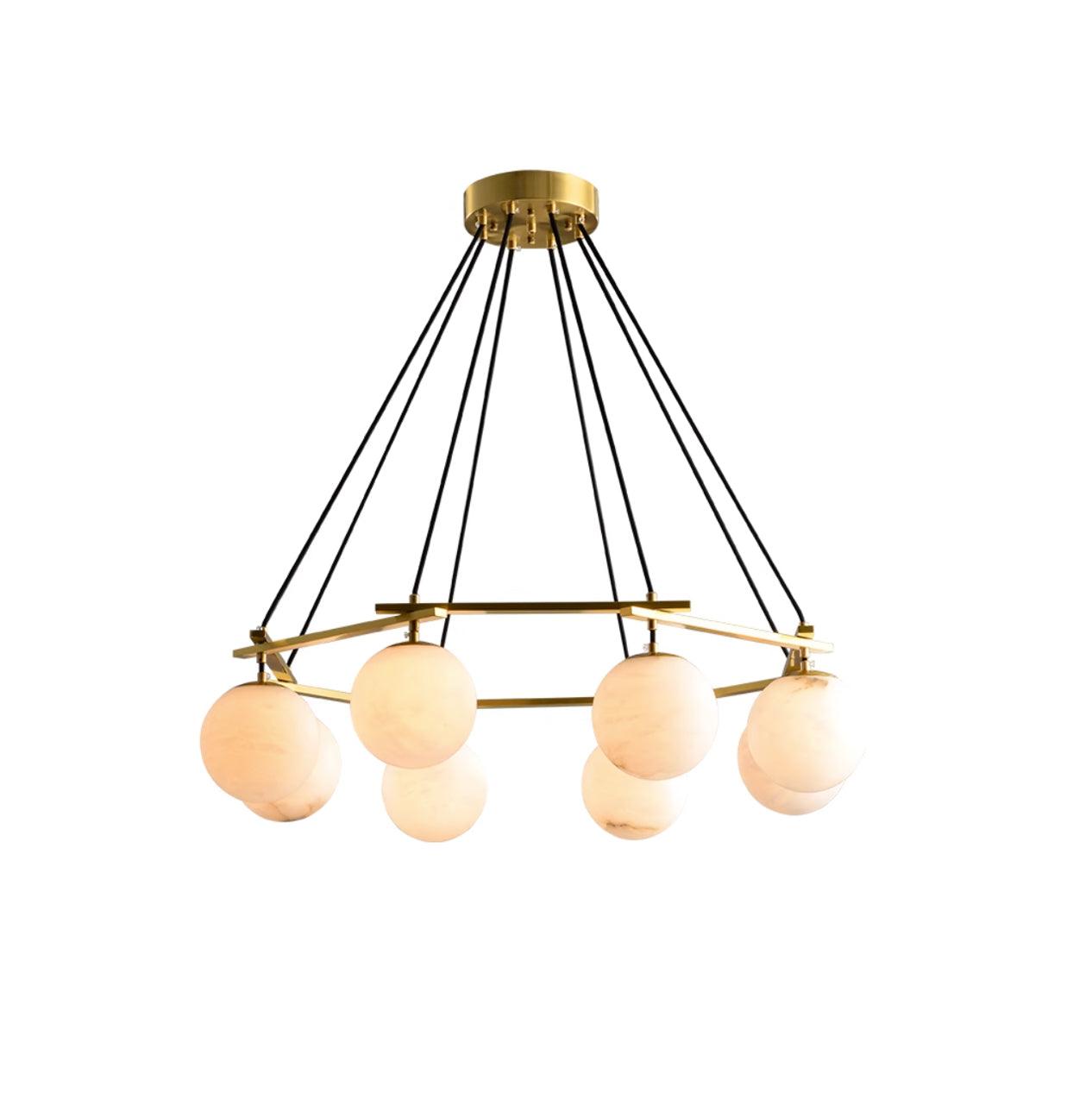 Miira Brass & White Alabaster Chandelier – Retro Inspired Ceiling Light