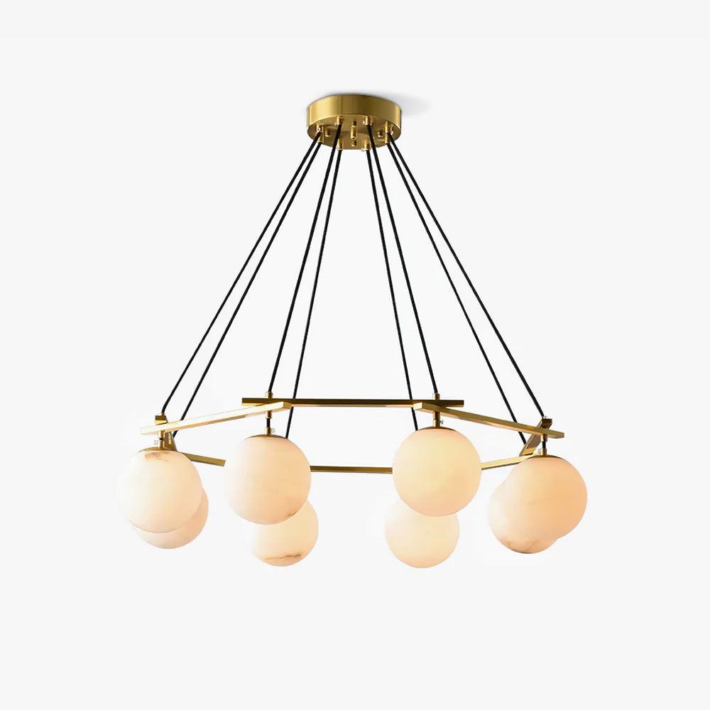Miira Brass & White Alabaster Chandelier – Retro Inspired Ceiling Light