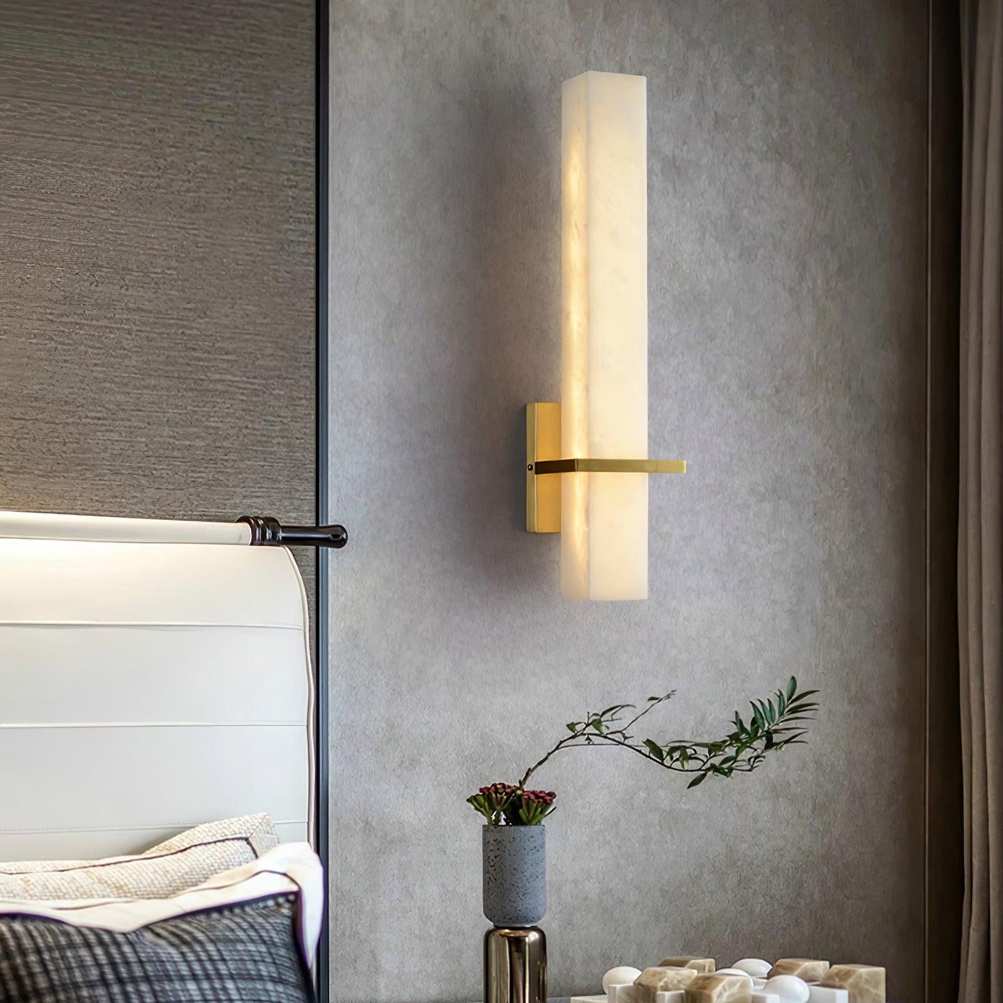 Milan Brass & White Alabaster Wall Sconce with Adjustable LED Light