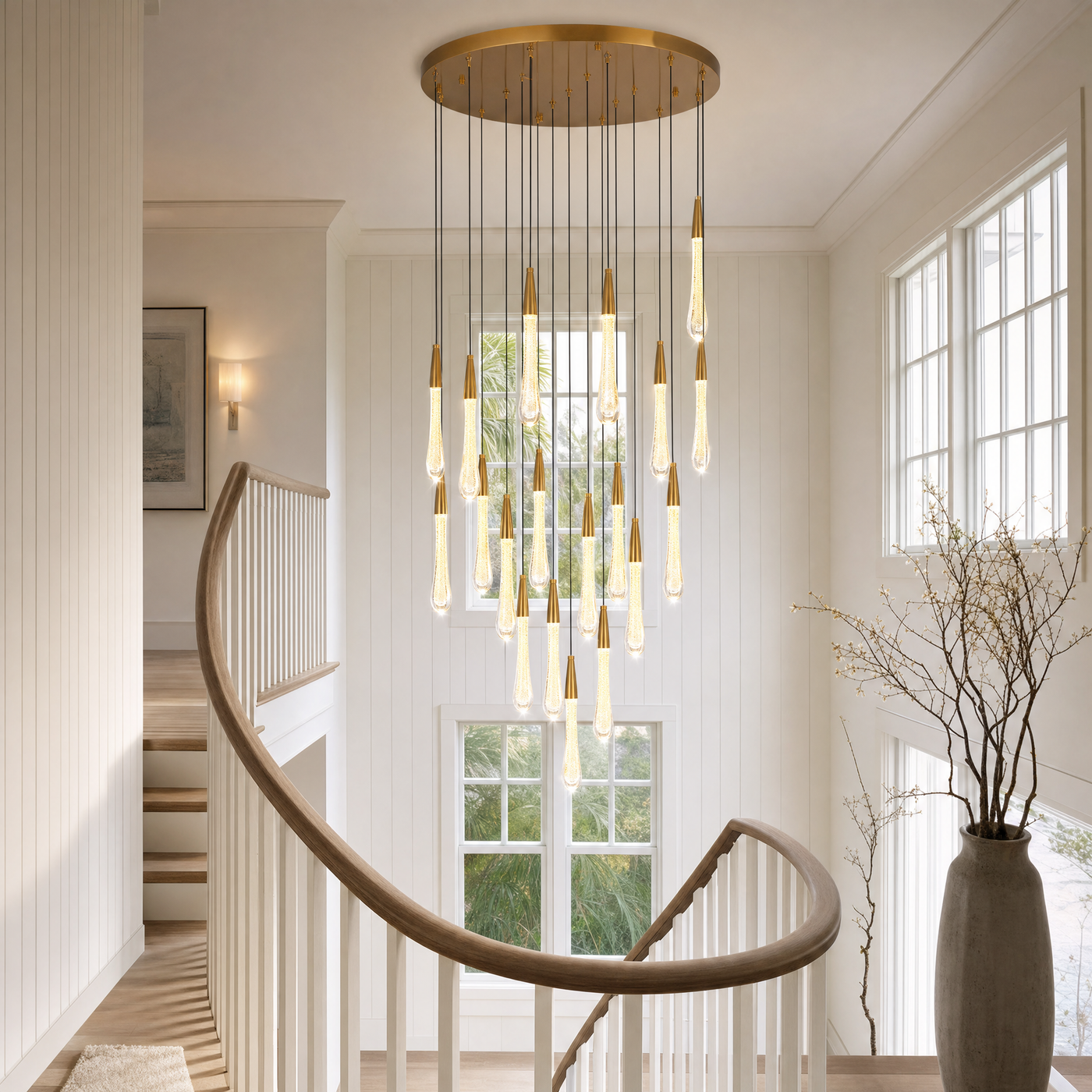 23.6" 19-Light Glass Raindrop Round Chandelier - Gold
