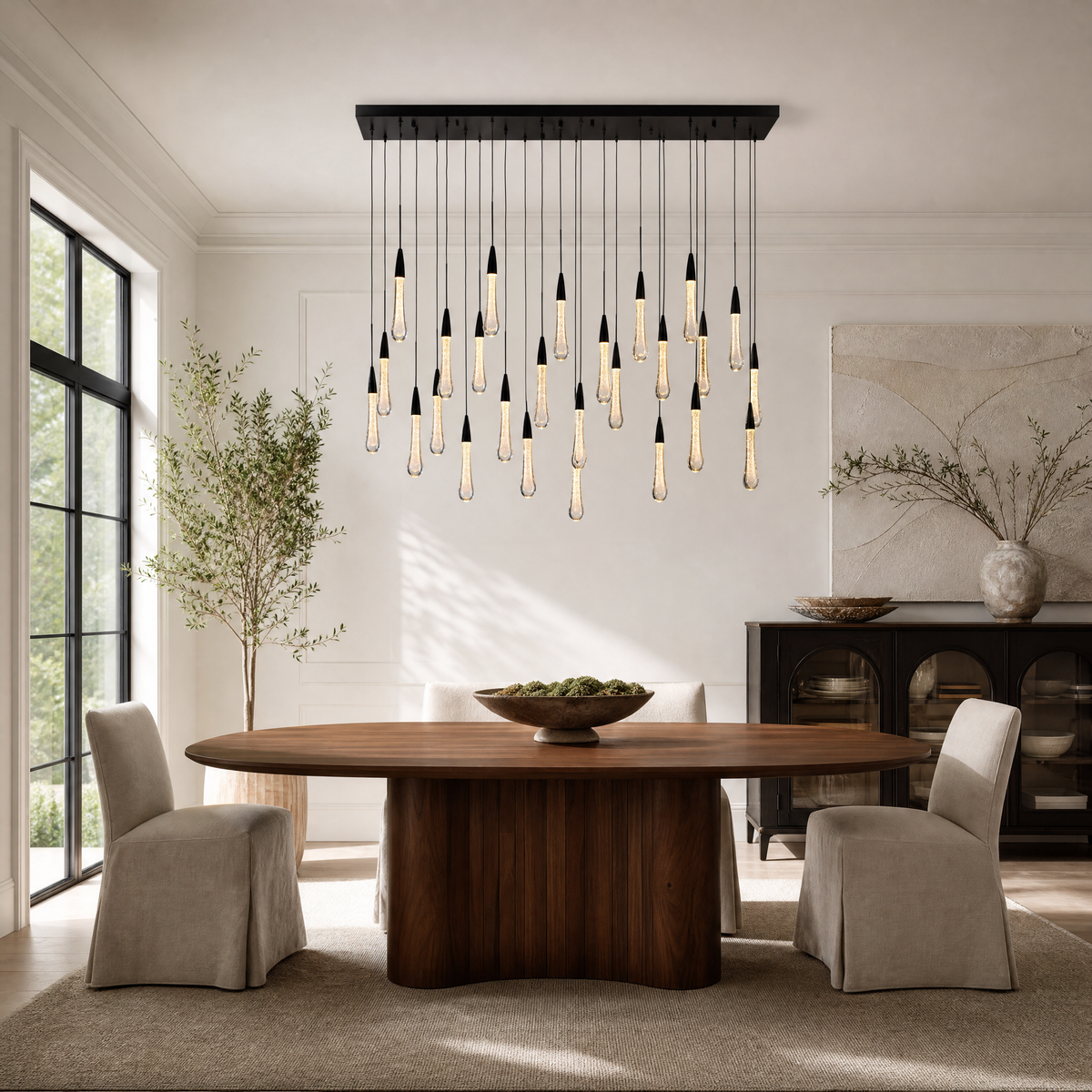Mini Raindrop 25-Light Linear Dining Pendant 127 - Black
