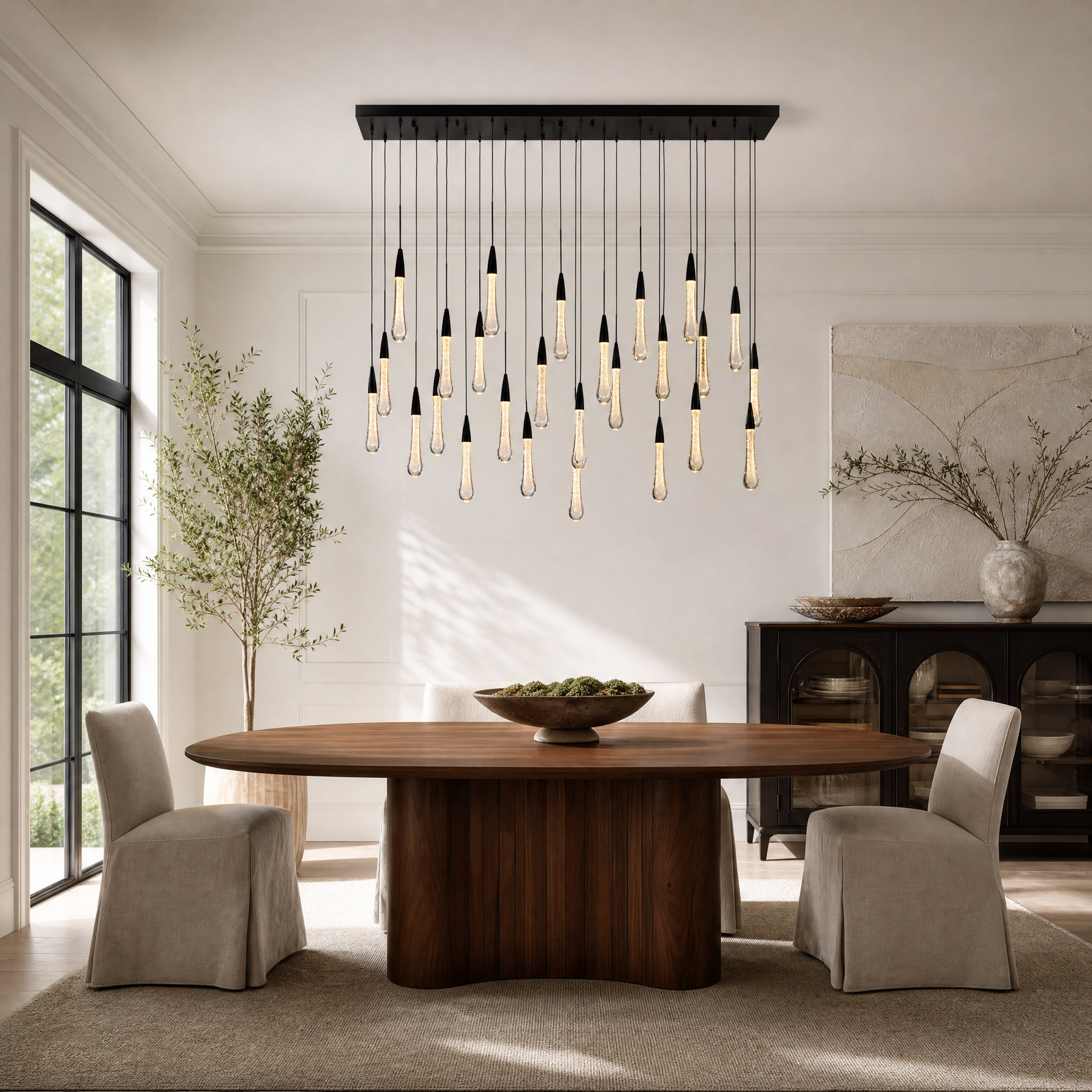 Mini Raindrop 25-Light Linear Dining Pendant 127 - Black