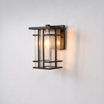 Mission Matte Black Iron Cage Outdoor Wall Lantern with Seeded Glass