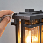 Mission Matte Black Iron Cage Outdoor Wall Lantern with Seeded Glass