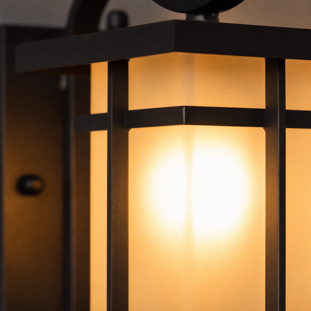 Mission Style Matte Black Iron and Glass Outdoor Wall Lantern