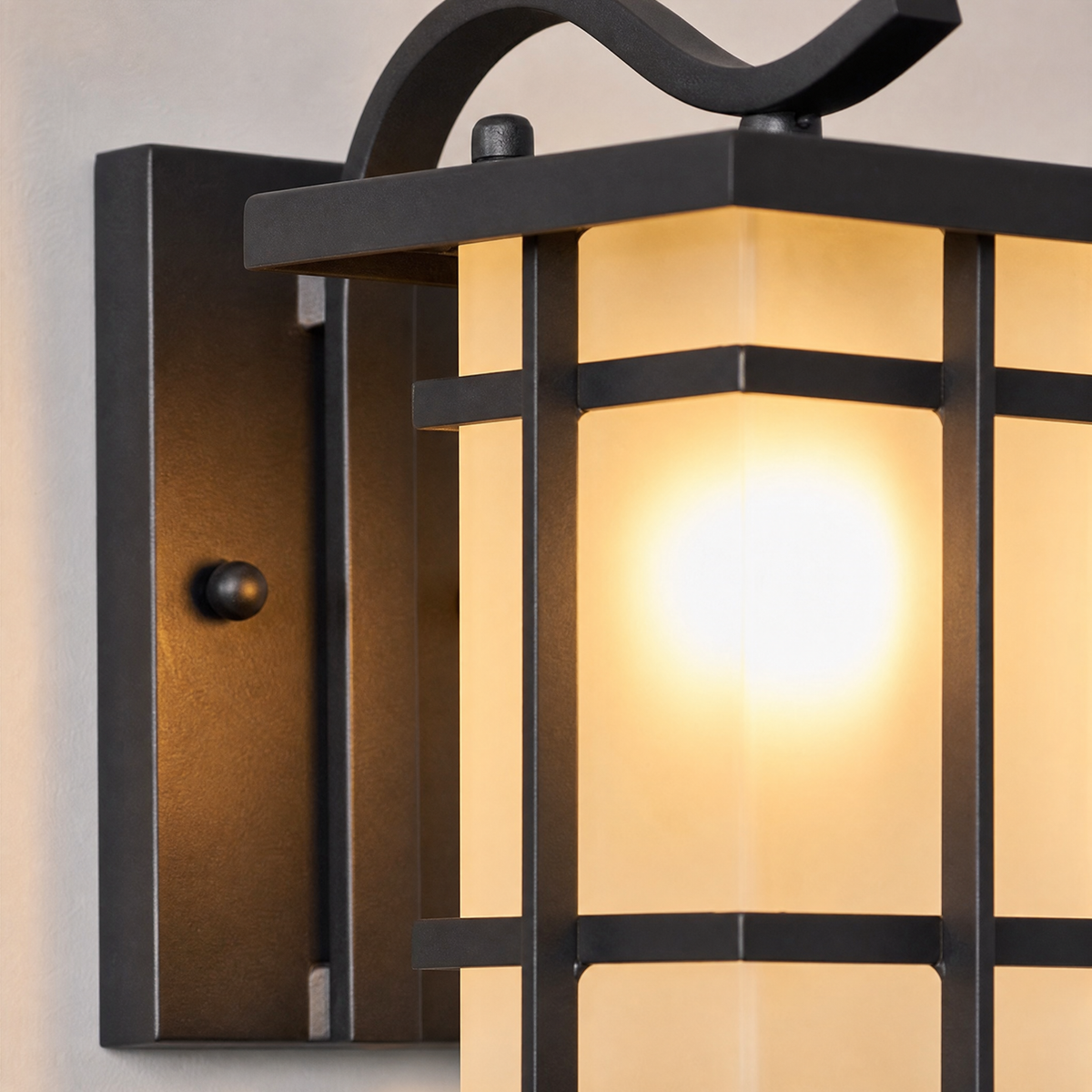 Mission Style Matte Black Iron and Glass Outdoor Wall Lantern
