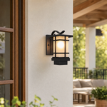 Mission Style Matte Black Iron and Glass Outdoor Wall Lantern