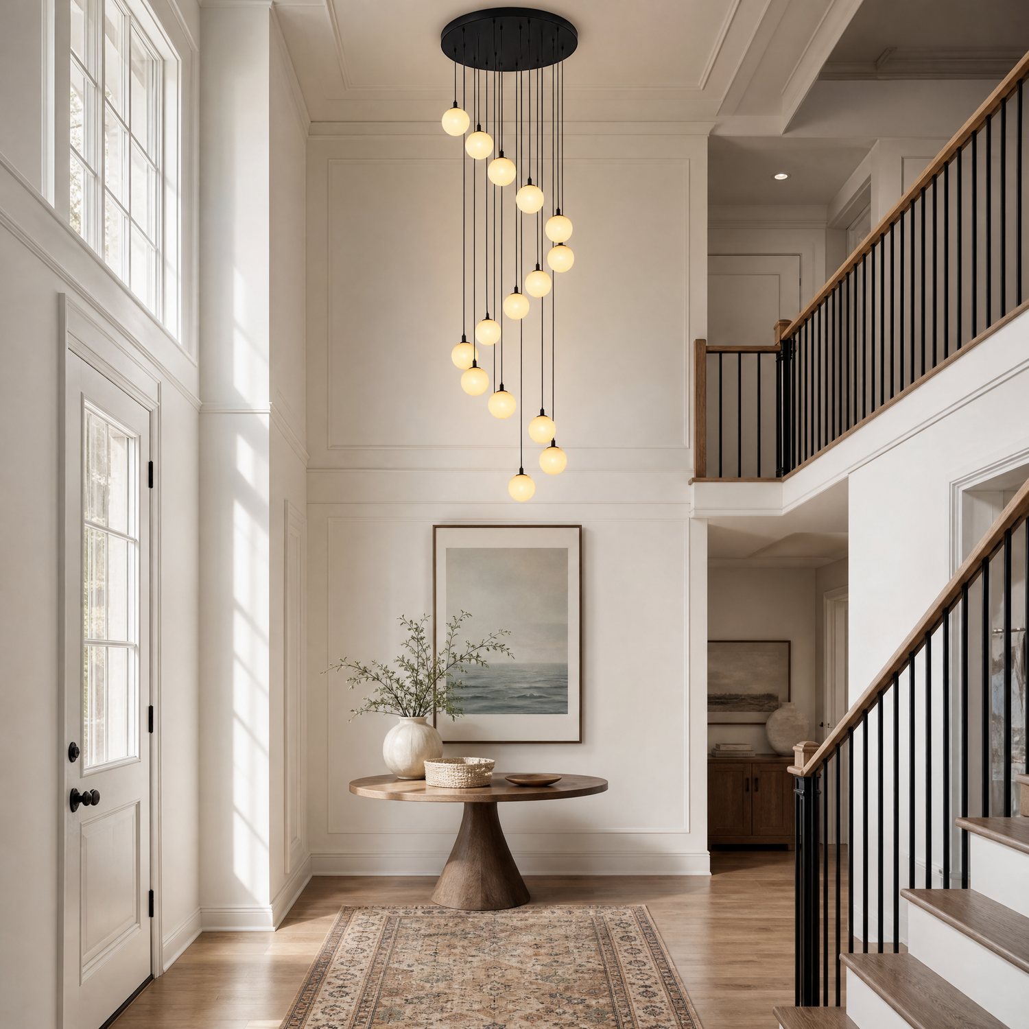 Modern 14-Light Spanish Alabaster Staircase Chandelier