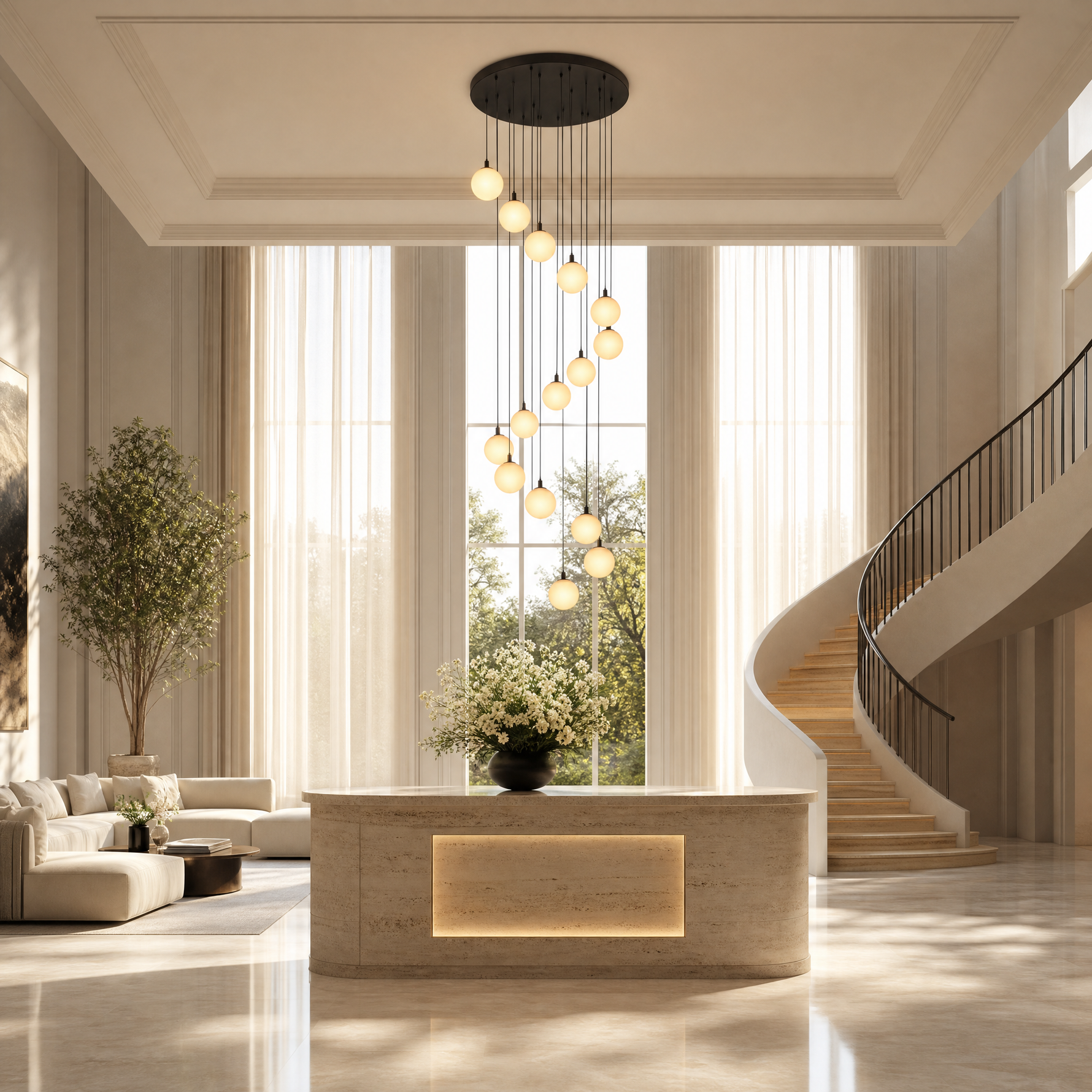 Modern 14-Light Spanish Alabaster Staircase Chandelier
