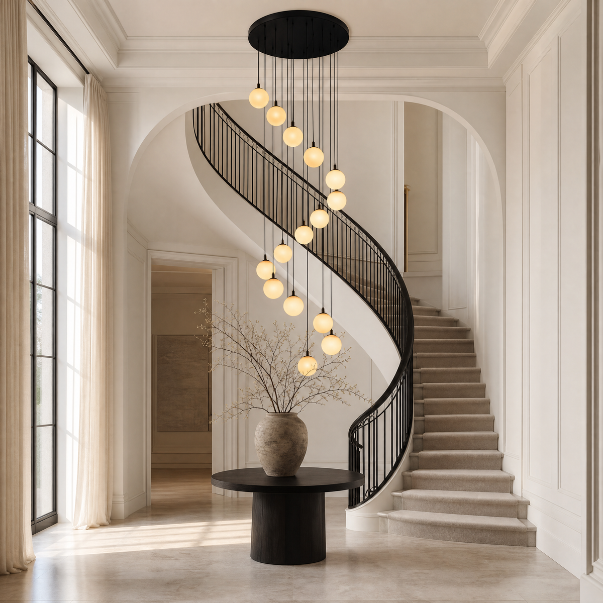 Modern 14-Light Spanish Alabaster Staircase Chandelier