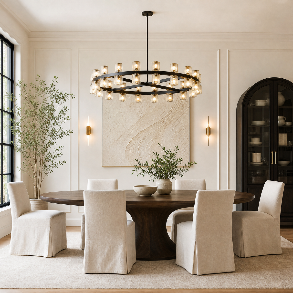 Modern 36" Black Round Wagon Wheel Chandelier