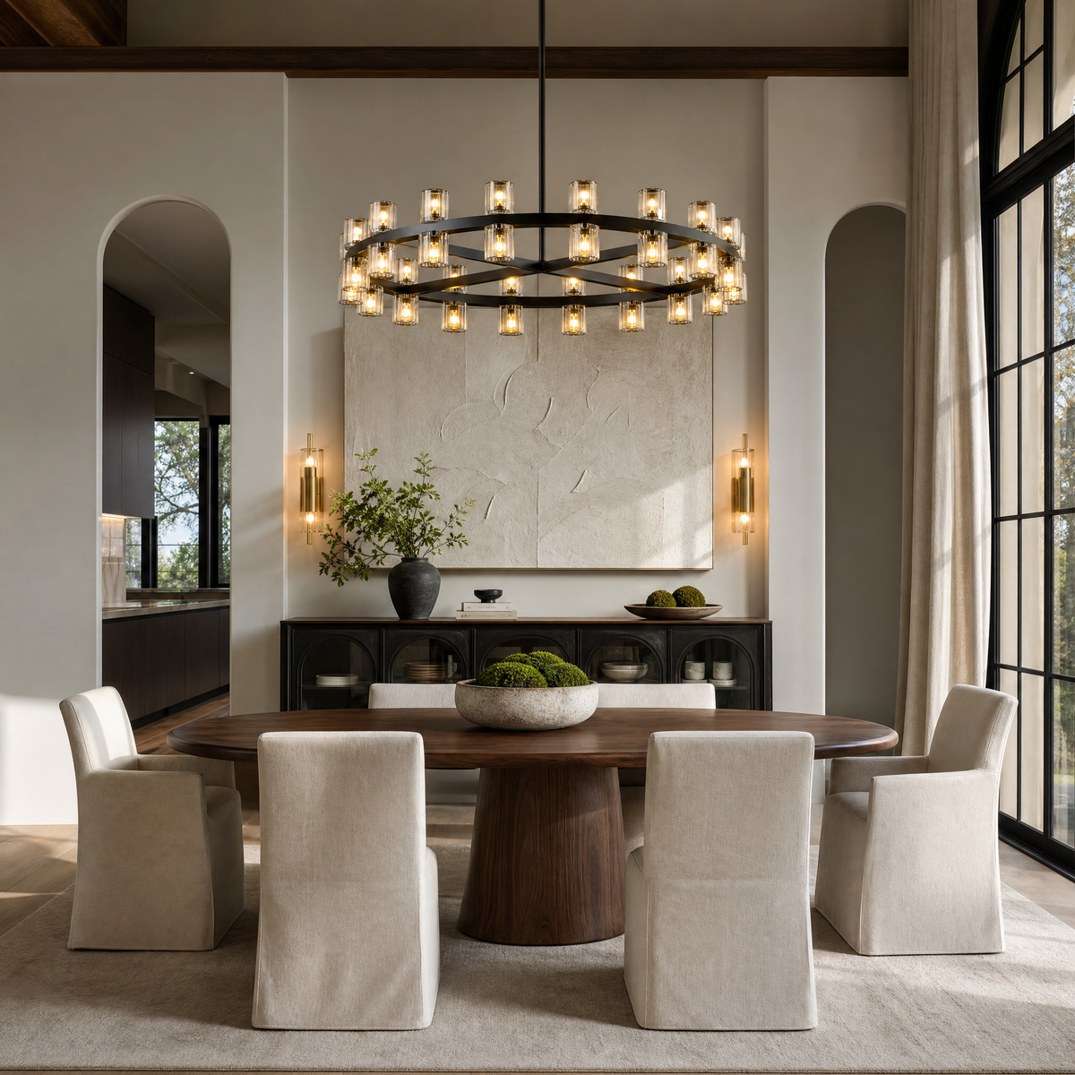 Modern 36" Black Round Wagon Wheel Chandelier