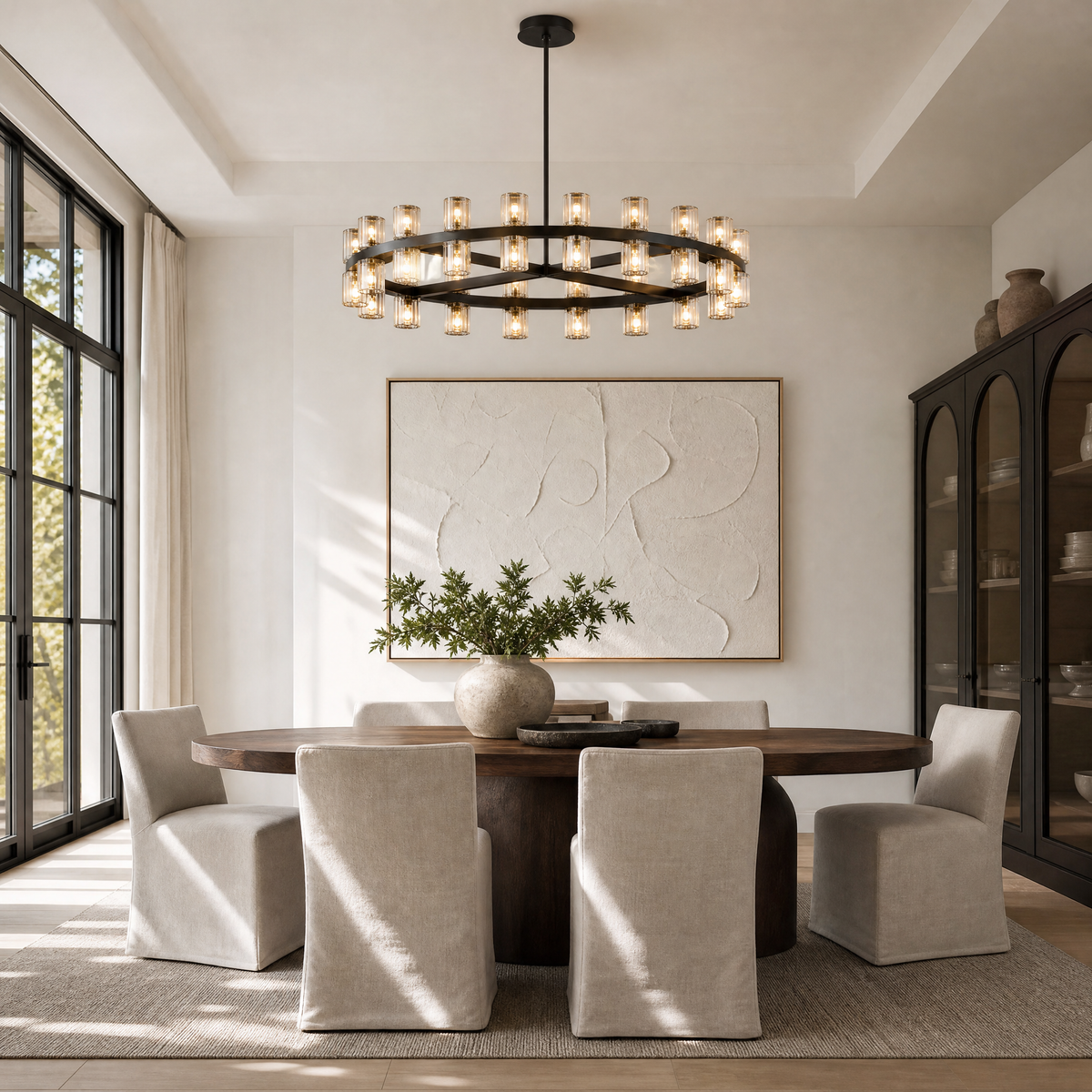 Modern 36" Black Round Wagon Wheel Chandelier