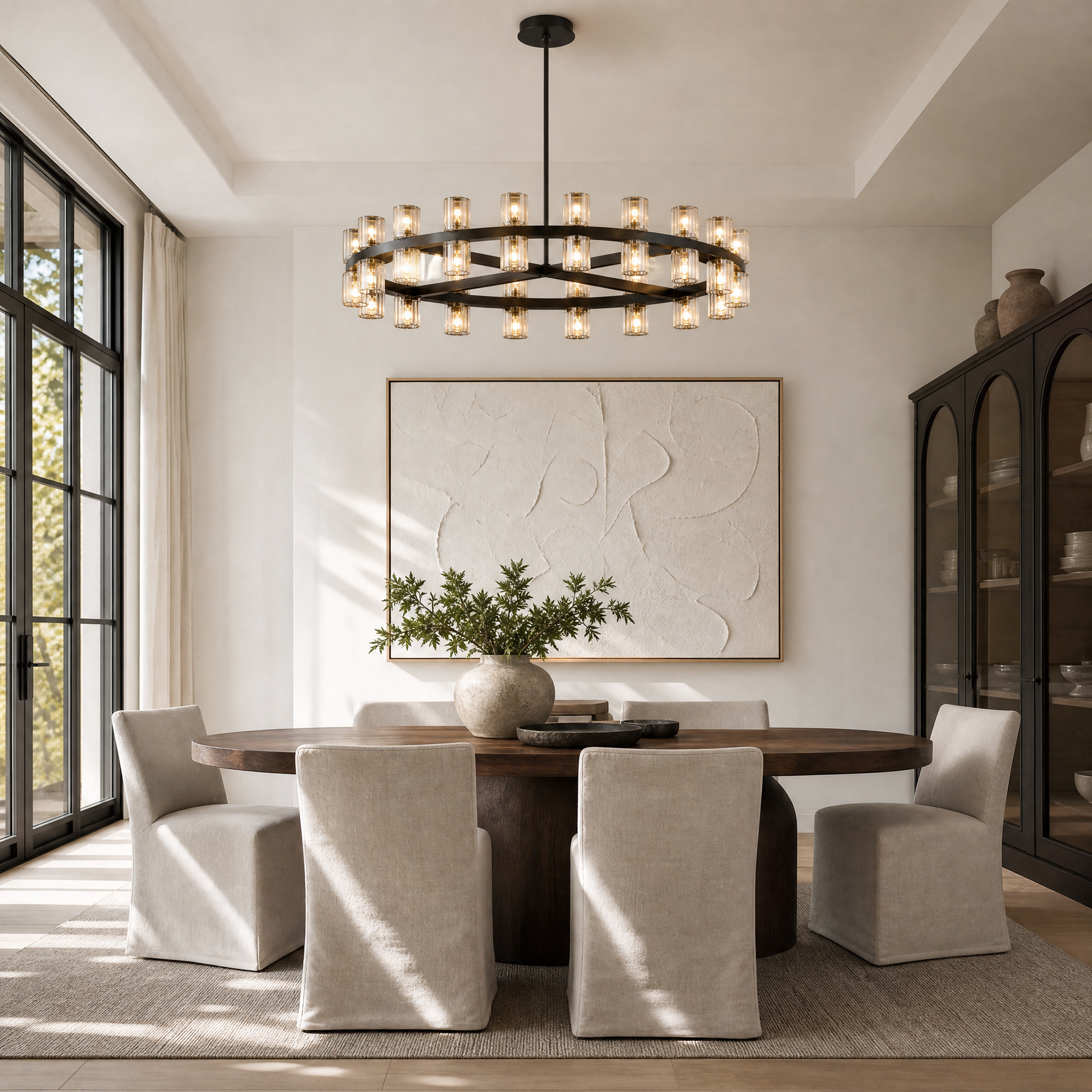 Modern 36" Black Round Wagon Wheel Chandelier