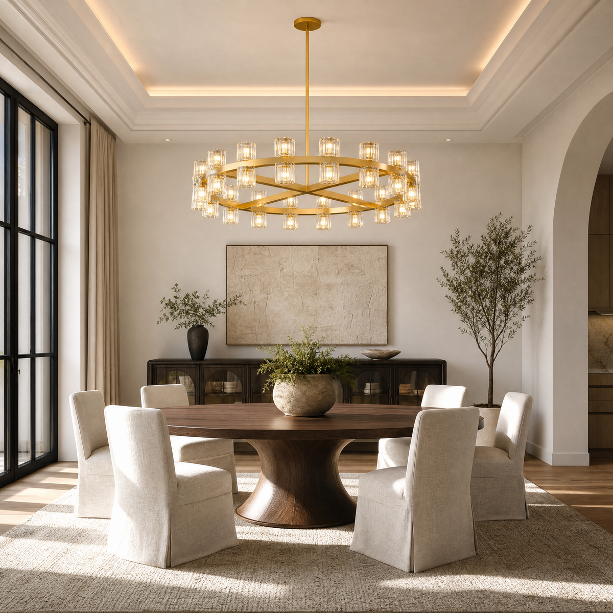 Modern 36" Brass Round K9 Crystal Chandelier