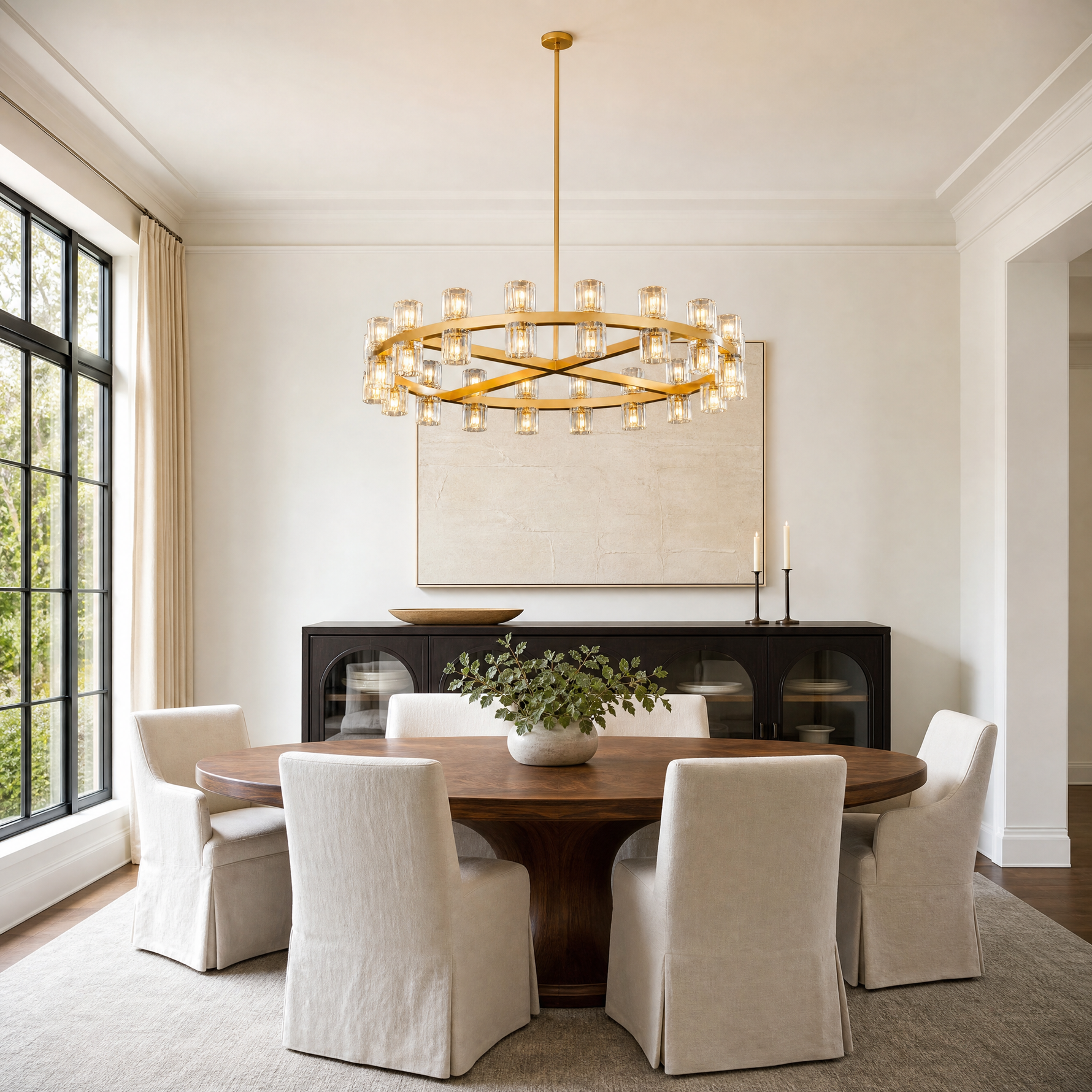 Modern 36" Brass Round K9 Crystal Chandelier