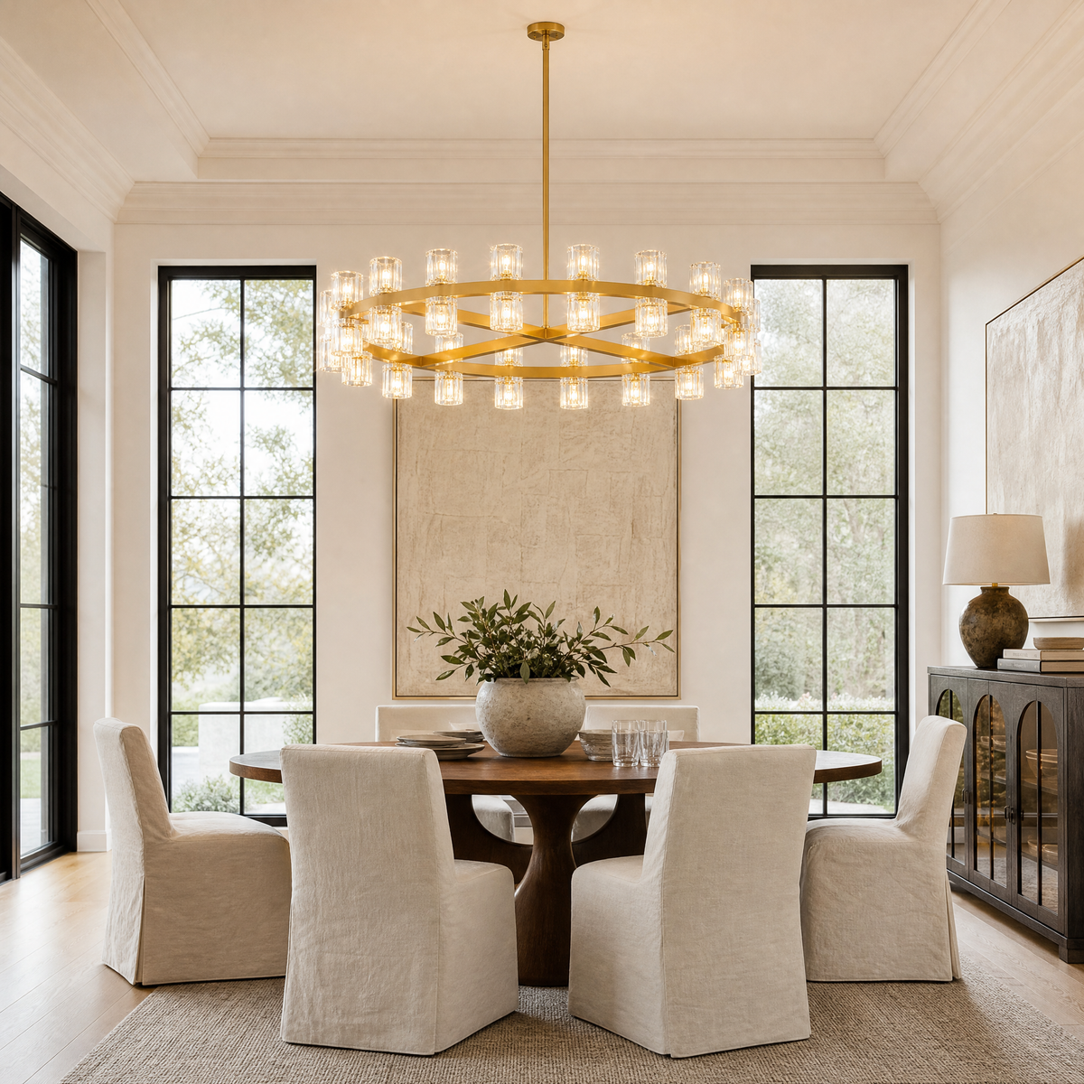 Modern 36" Brass Round K9 Crystal Chandelier