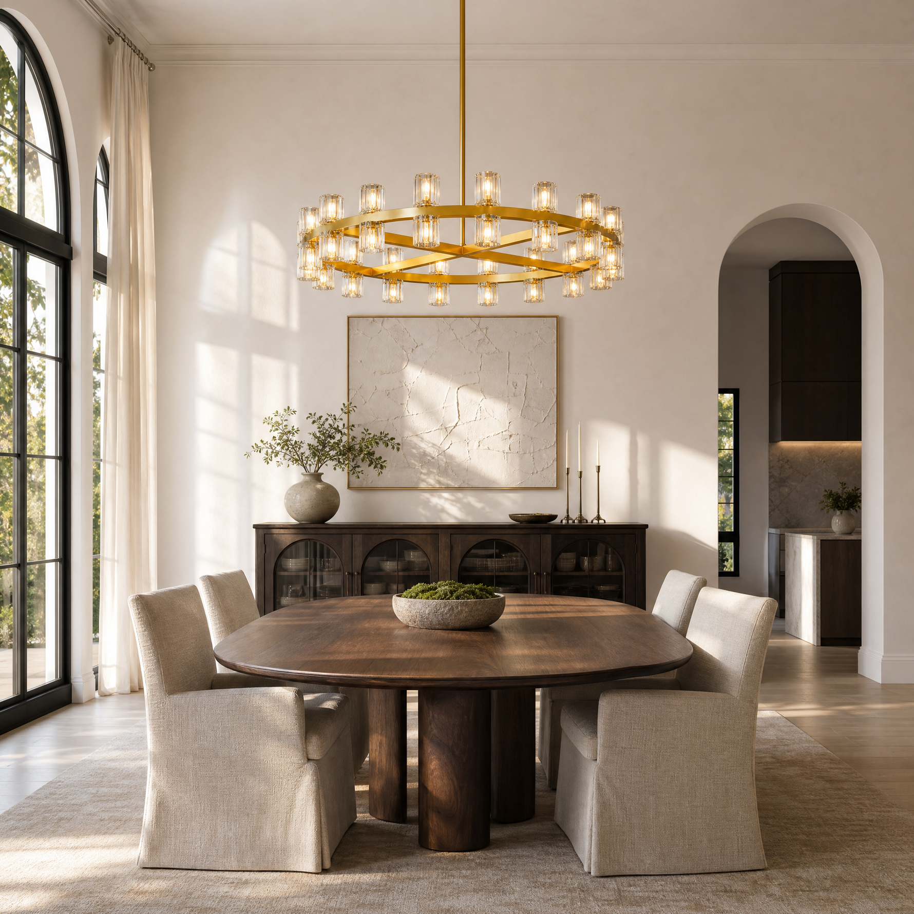 Modern 36" Brass Round K9 Crystal Chandelier