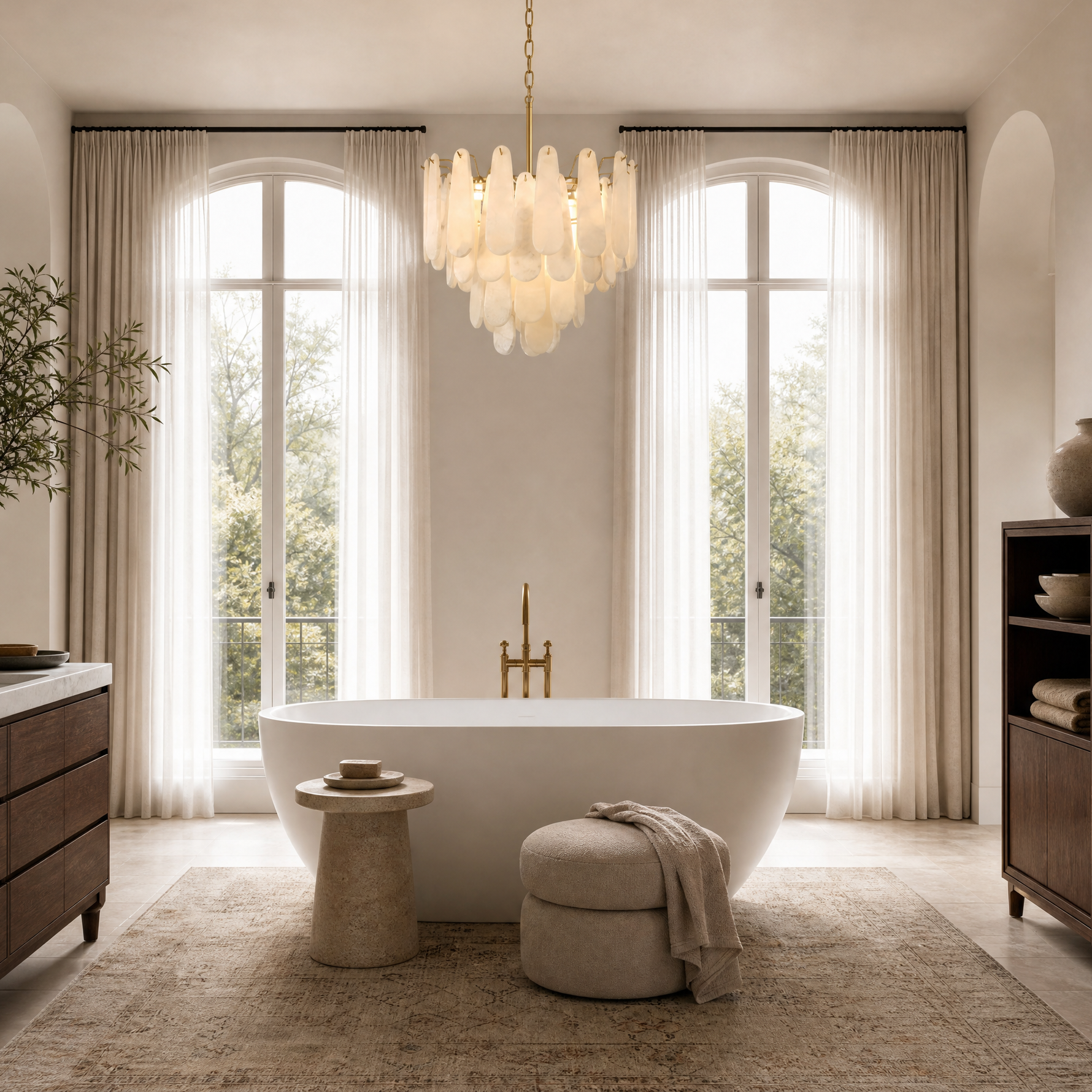 Modern 4-Tier Spanish Alabaster Round Chandelier