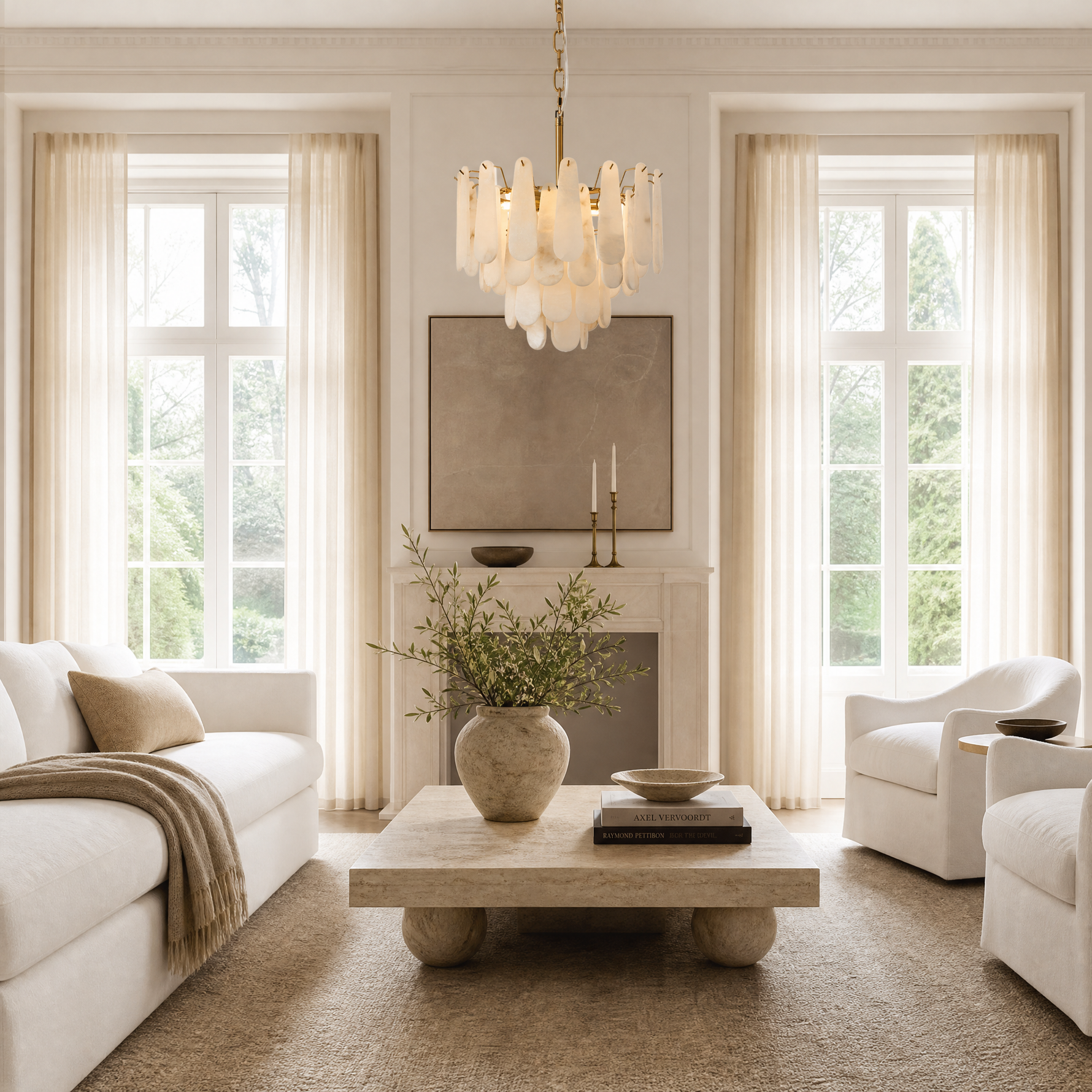 Modern 4-Tier Spanish Alabaster Round Chandelier