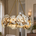 Modern Chandelier Gold Stone-Look Metal Ø22.4" for Dining Room Foyer