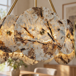 Modern Chandelier Gold Natural Stone Metal Ø22.4" for Dining Room Foyer
