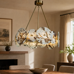 Modern Chandelier Gold Stone-Look Metal Ø22.4" for Dining Room Foyer