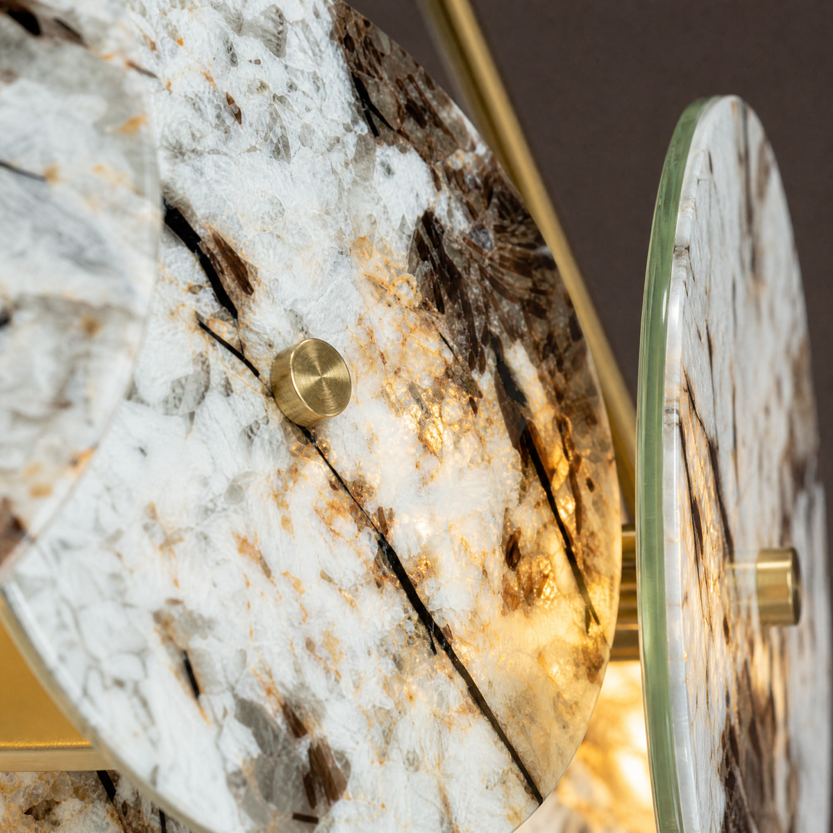 Modern Chandelier Gold Stone-Look Metal Ø22.4" for Dining Room Foyer