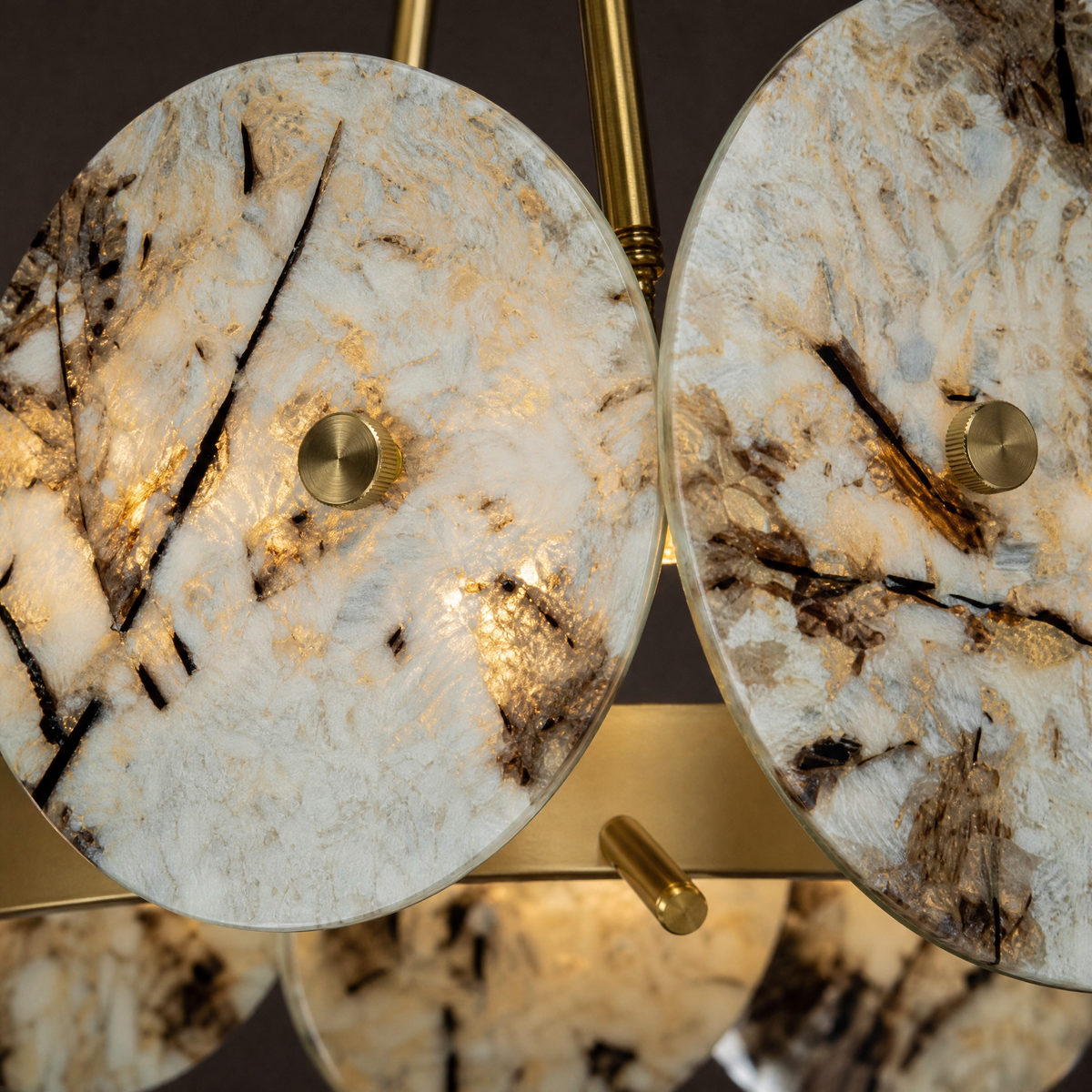 Modern Chandelier Gold Stone-Look Metal Ø22.4" for Dining Room Foyer