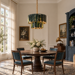 Modern Chandelier Green Stone Gold 2-Tier Ø25.6" for Dining Room