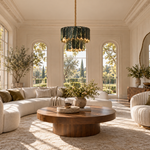 Modern Chandelier Green Stone Gold 2-Tier Ø25.6" for Dining Room