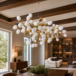 Modern Chandelier Natural Brass Metal Frosted Glass for Dining Room