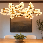 Modern Chandelier Natural Brass Metal Frosted Glass for Dining Room