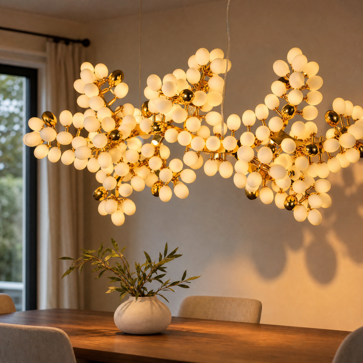 Modern Chandelier Natural Brass Metal Frosted Glass for Dining Room