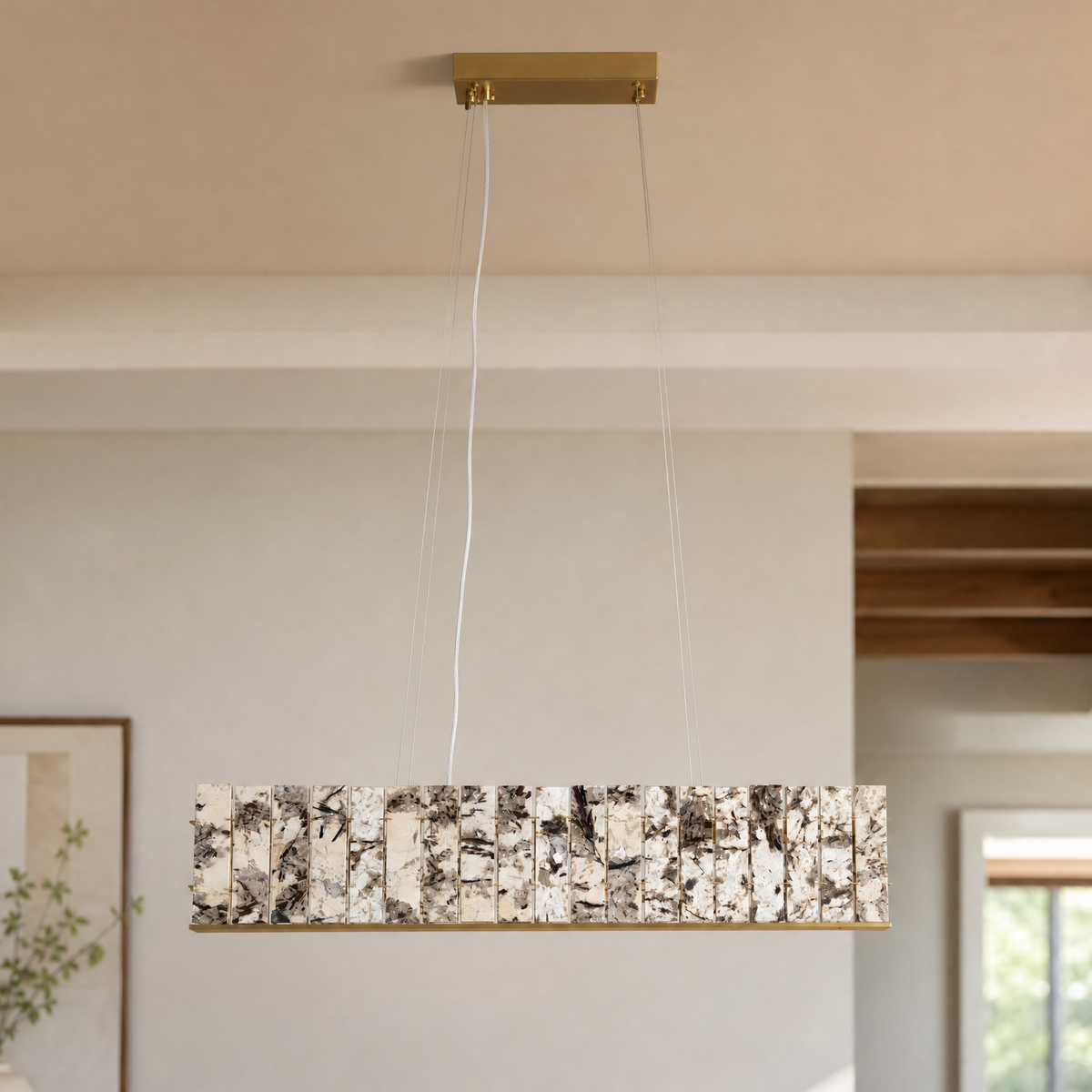 Modern Chandelier Natural Stone Gold L39.4" for Dining Room