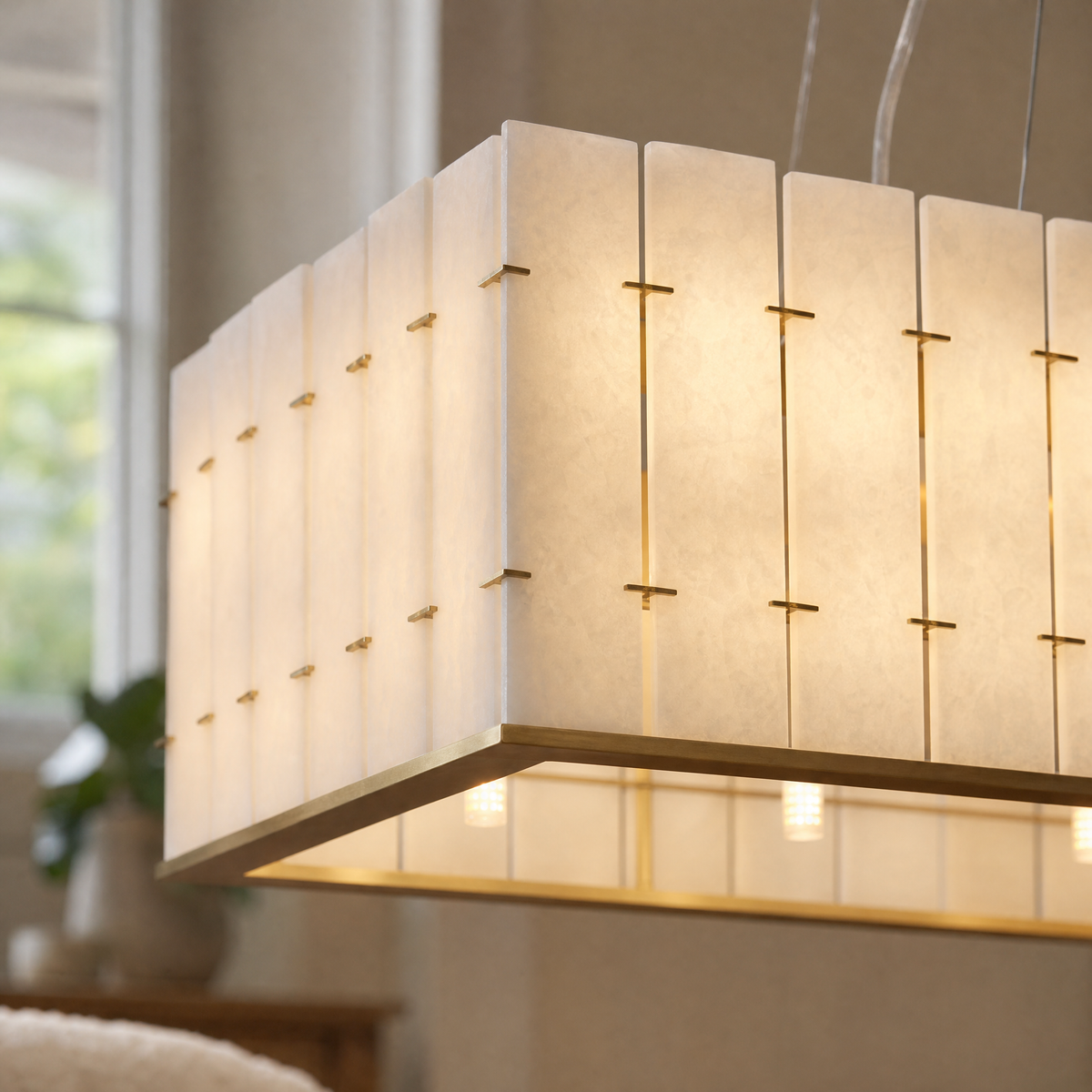 Modern Chandelier Natural Stone Gold L39.4" for Dining Room