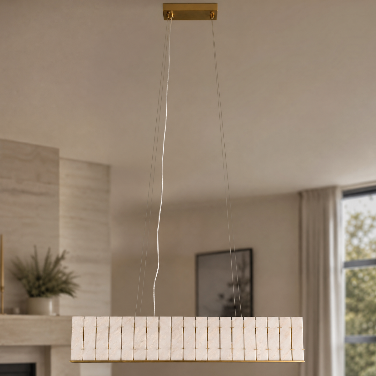 Modern Chandelier Natural Stone Gold L39.4" for Dining Room